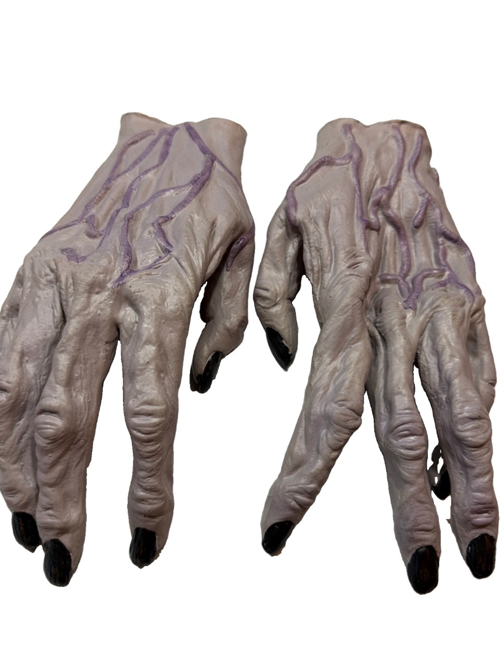 Vintage Gray Monster Hands Purple Veins Long Fingers Black Nails Costume Gloves